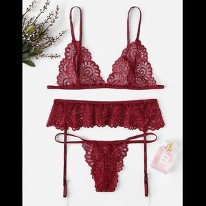 Red Lace Garter Lingerie Set